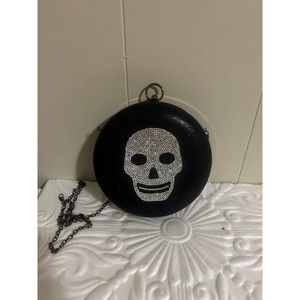 alessia black skull jeweled purse with long chain strap